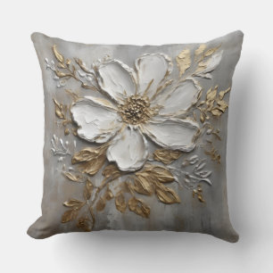Coussin Ferme en or blanc gris neutre Floral