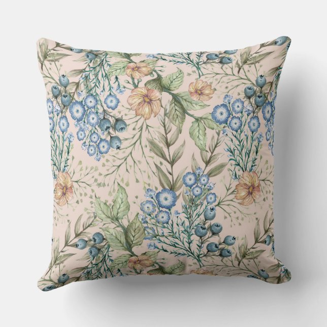 Coussin Ferme Florale Bleue Rustique (Verso)