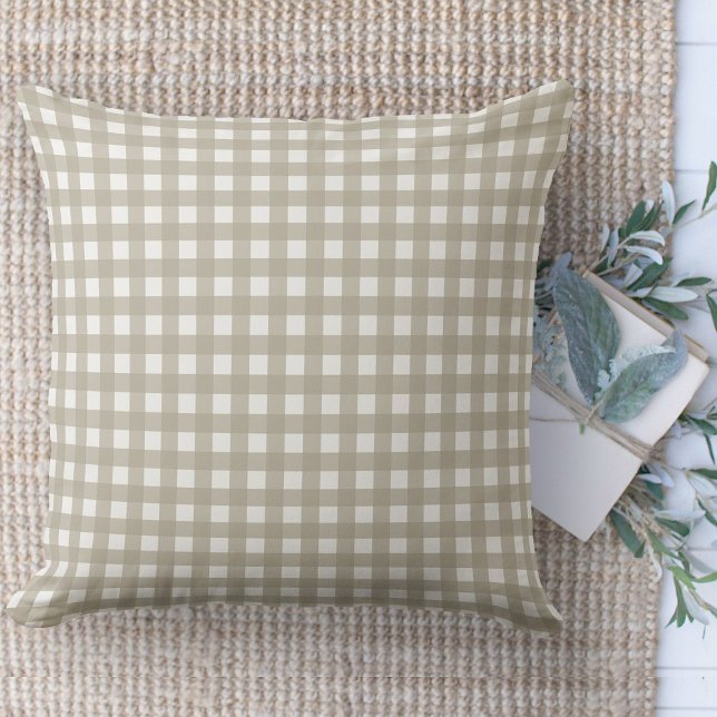 Coussin Ferme Moderne Beige Et Blanc En vichy Plaid (throw pillow farmhouse pillows country beige and white plaid throw pillow )