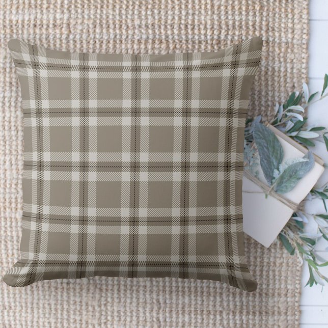 Coussin Ferme Moderne Canapé Brown Et Blanc Plaid (throw pillow farmhouse pillows country plaid throw pillow brown and beige)