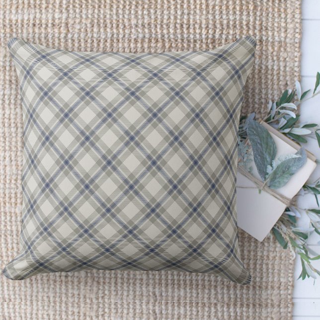 Coussin Ferme Moderne Canapé Brown Et Bleu (throw pillow farmhouse pillows country blue, beige and gray plaid throw pillow )