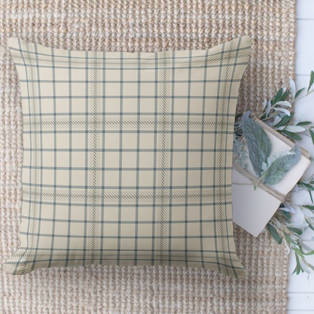 Coussin Ferme Moderne Canapé Plaid Beige Et Bleu (throw pillow farmhouse pillows country beige and blue plaid throw pillow )