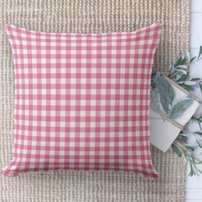 Coussin Ferme moderne Rose & Blanc En vichy Pépinière (throw pillow farmhouse pillows country pink and white gingham plaid throw pillow )