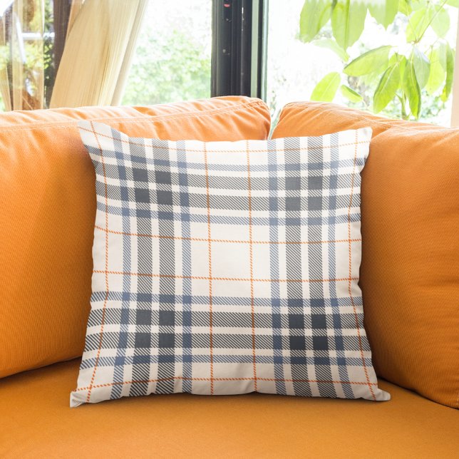 Coussin Ferme moderne Rustique Bleu Orange Tartan Plaid (Créateur téléchargé)