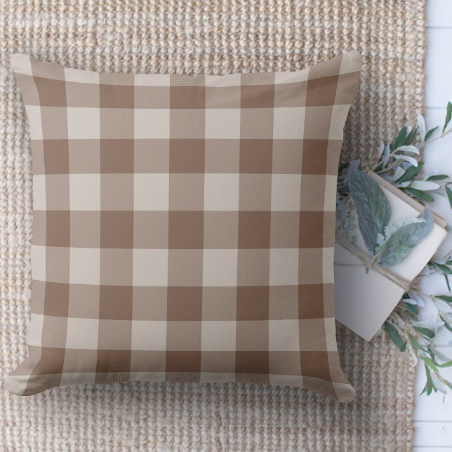 Coussin Ferme moderne Tan & Buffalo Beige Plaid Canapé (throw pillow farmhouse pillows country plaid throw pillow brown and beige)