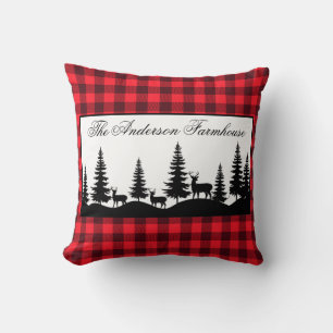 Coussin Ferme Nom de famille Buffalo Plaid and Deer