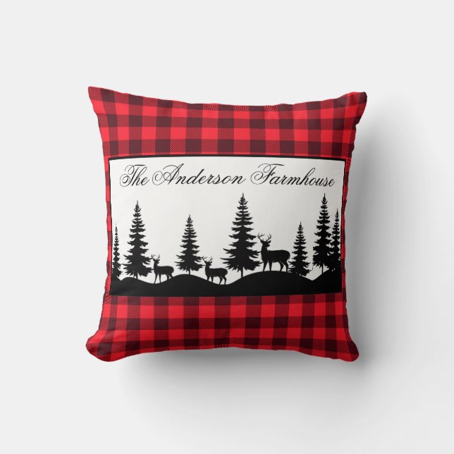Coussin Ferme Nom de famille Buffalo Plaid and Deer (Recto)