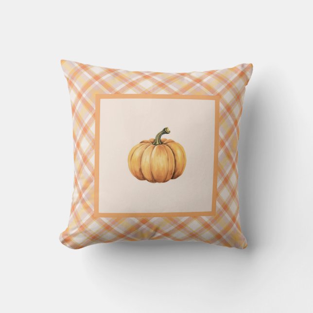 Coussin Ferme Orange Citrouille Pastel Plaid Automne (Recto)