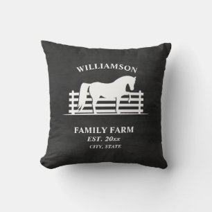 Coussin Ferme Ranch Cheval Tableau Noir Blanc Famille