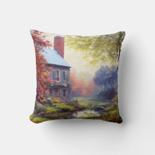 Coussin Ferme/ruisseau/bois/peinture 