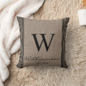 Coussin Ferme Rustique À Rayures De Ticking Burlap Monogra (Couverture)