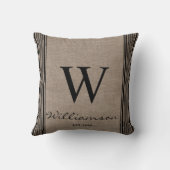Coussin Ferme Rustique À Rayures Ticking Burlap Monogramme (Verso)