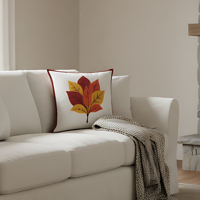 Coussin Ferme Rustique Feuilles Automne Décor Automne (Farmhouse autumn décor pillow with rustic fall leaves for cozy seasonal style.)