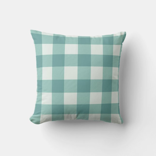 Coussin Ferme Rustique Turquoise Buffalo Plaid Carré (Recto)