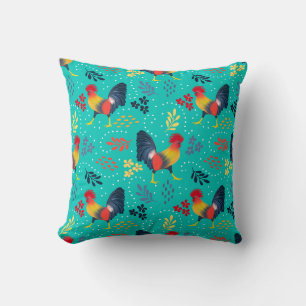 Coussin Ferme tropicale à coq principal en Turquoise
