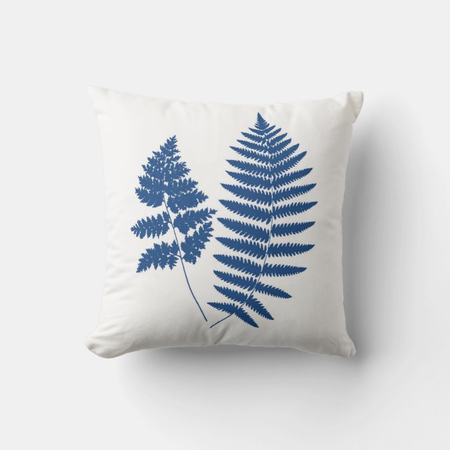 Coussin Fermes de bois, Bleu de Cobalt sur blanc (Recto)