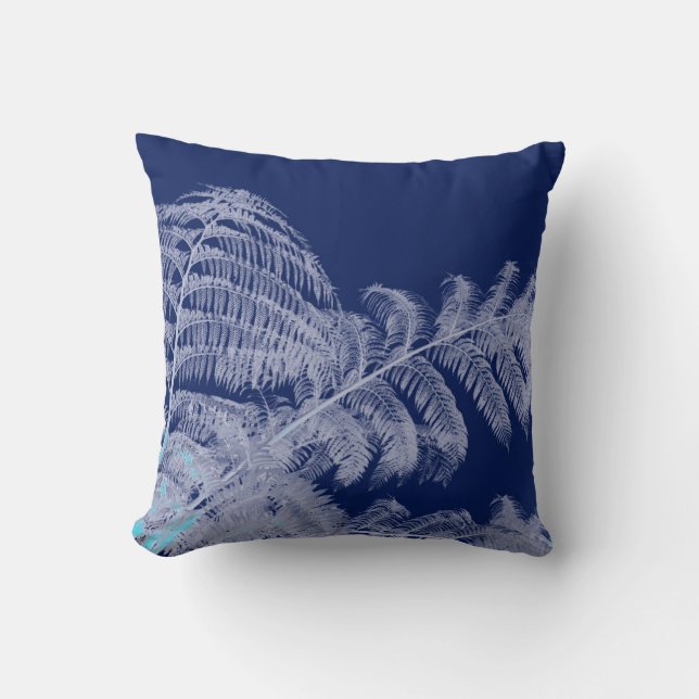 Coussin Fern Feuille Texture croquis Bleu blanc (Recto)