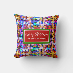 Coussin Festif de Noël coloré Bokeh lumières personnalisée