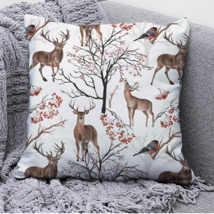 Coussin Festif Hivernal Cerf Bois Motif Noël