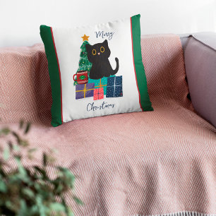 Coussin Festif Joyeux Noël mignon Cat noir café Art