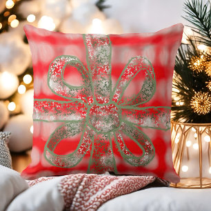 Coussin Festif mignon plaid rouge blanc gris sauge vert