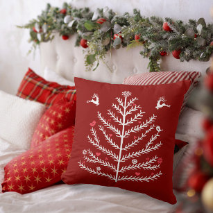 Coussin Festif Nordic Christmas Tree Cerf rouge foncé