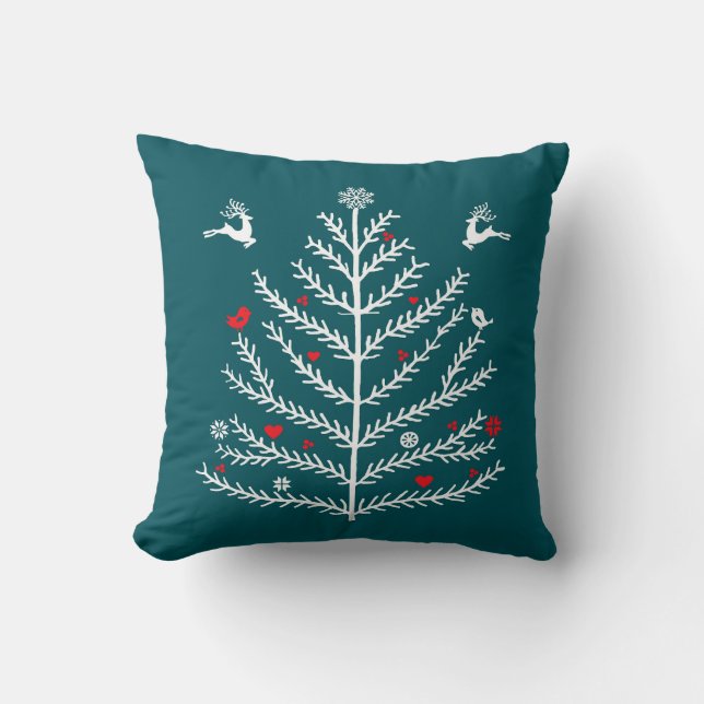Coussin Festif nordique sapin de Noël Cerf bleu Turquoise (Recto)