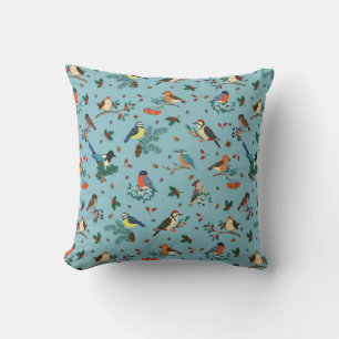 Coussin Festif Oiseaux d'hiver Motif de Noël