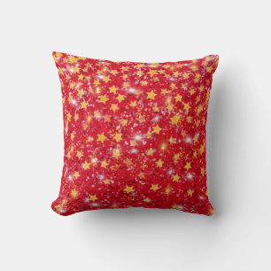 Coussin Festif Sparkling rouge or argent étoile motif