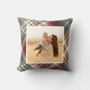 Coussin Festif Tartan Gris Rouge photo