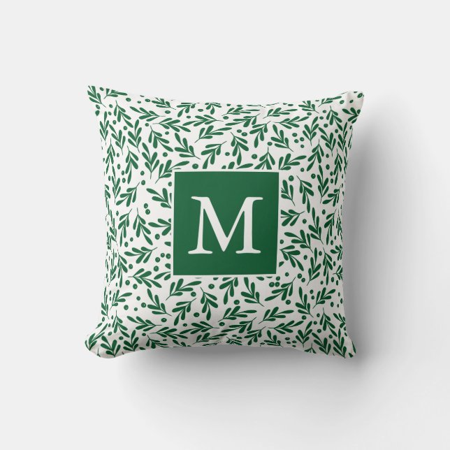 Coussin Festif vert et blanc | Monogramme de vacances (Recto)