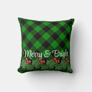 Coussin Festif vert noir plaid sainte feuille baies