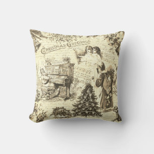 Coussin Festif Vintage Victorien Noël Père Noël Beige