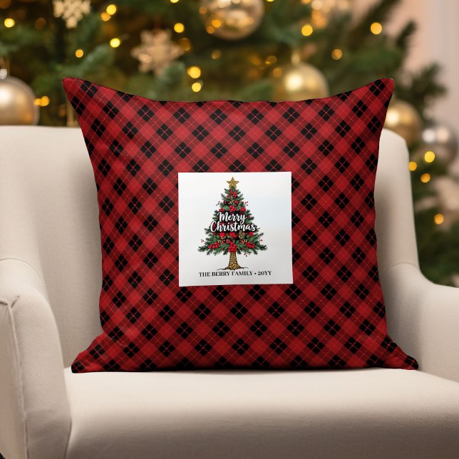 Coussin Festive Buffalo Plaid Gift for Him Name Pillow (Festive Buffalo Plaid Gift for Him Name Pillow)