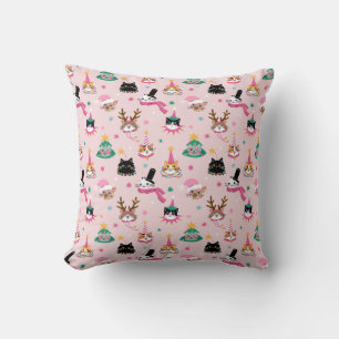 Coussin Festive Chat Faces en Motif Casquette de vacances