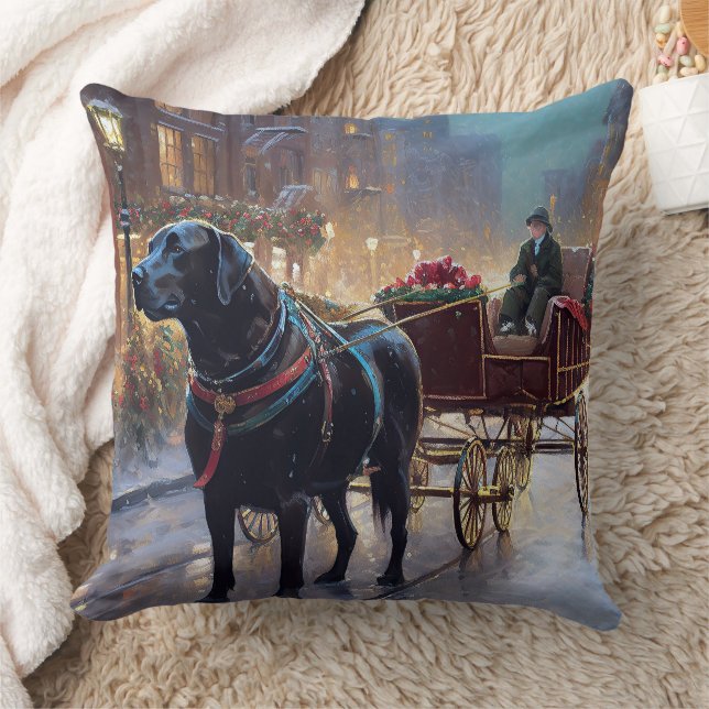 Coussin Festive de Noël au Labrador noir (Couverture)