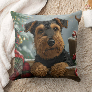 Coussin Festive de Noël de Chien Airedale