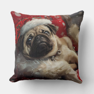 Coussin Festive de Noël de chien carlin