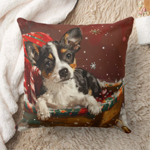 Coussin Festive de Noël de chien de Rat Terrier