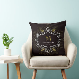 Coussin Festive Foliage Art Déco Monogramme Vintage