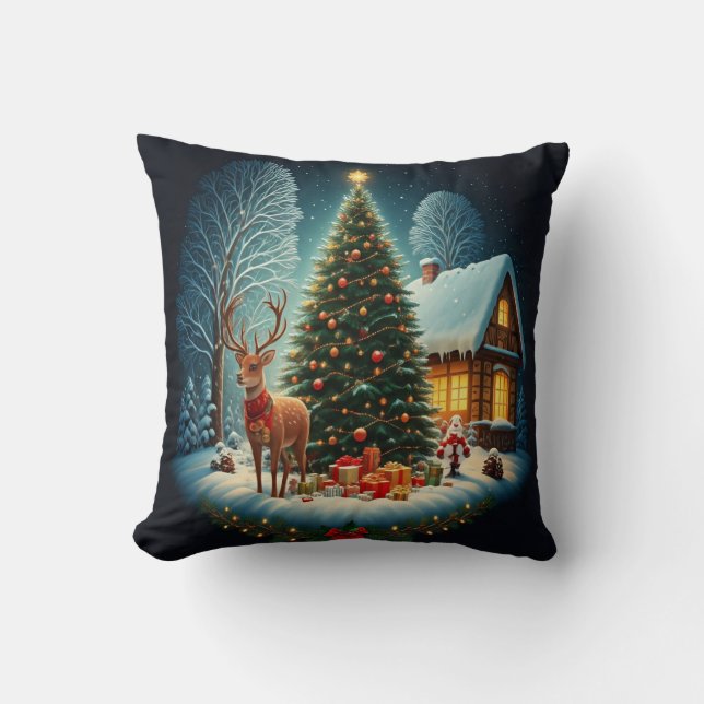 Coussin Festive Forêt Noël : (Recto)