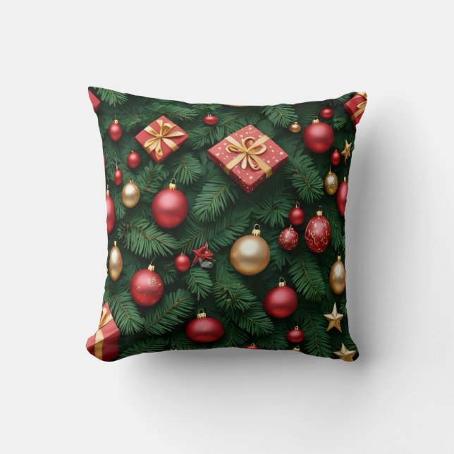 Coussin "Festive Joy — Red & Gold Christmas Magic" (Recto)