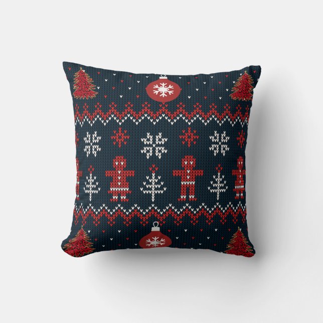 Coussin Festive Knitted Snowflakes gingerbread pattern  (Recto)