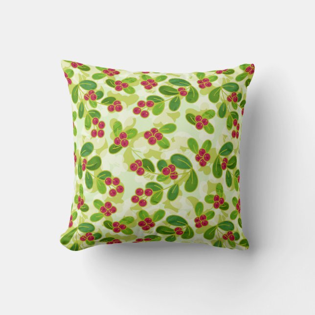 Coussin Festive Motif de fruits de canneberge, vert (Recto)