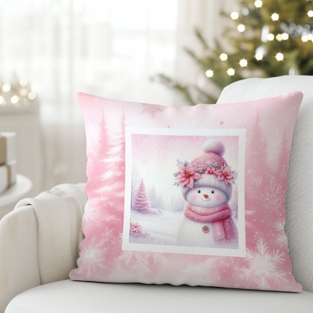 Coussin Festive Pinkmas Pillow Snowman Winter Charm (Festive Pinkmas Pillow Snowman Winter Charm)
