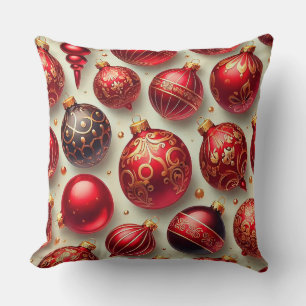 Coussin Festive Rouge et or ornements de Noël