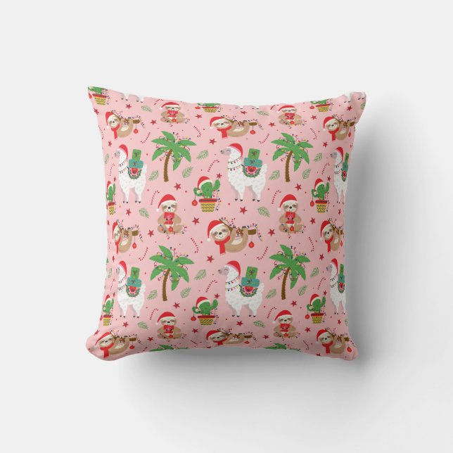 Coussin Festive Sloths and Llamas Motif de vacances (Recto)