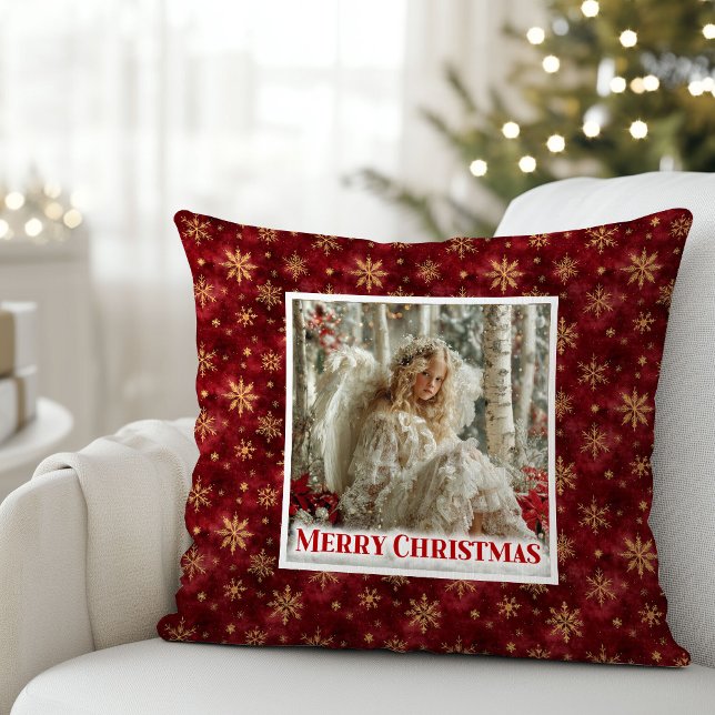 Coussin Festive Vintage Angel Red Gold Accent Christmas  (Festive Vintage Angel Red Gold Accent Christmas Pillow

)