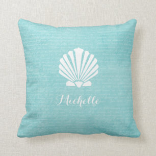 Coussin Feston Shell Girly d'Aqua de plage chic avec le