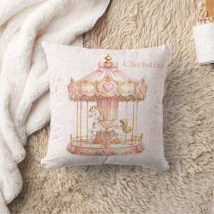 Coussin Fête d'anniversaire de princesse carrousel rose